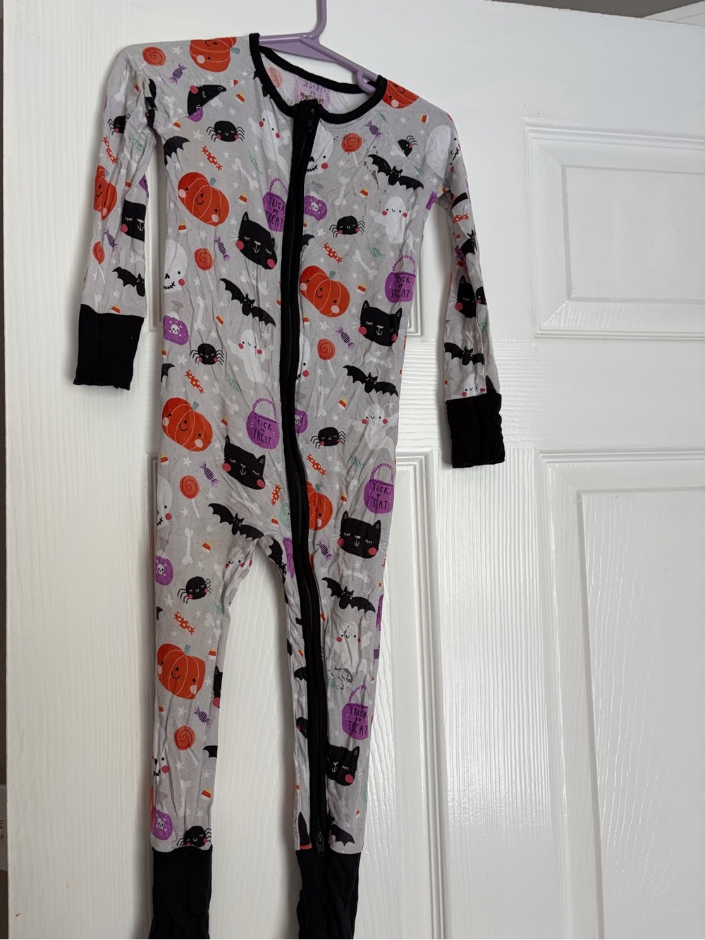 Little Sleepies Halloween One-Piece Pajama - White with Orange & Purple Print